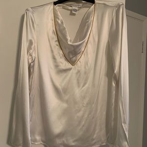 Doncaster white silk blouse, V neck gold NWT M